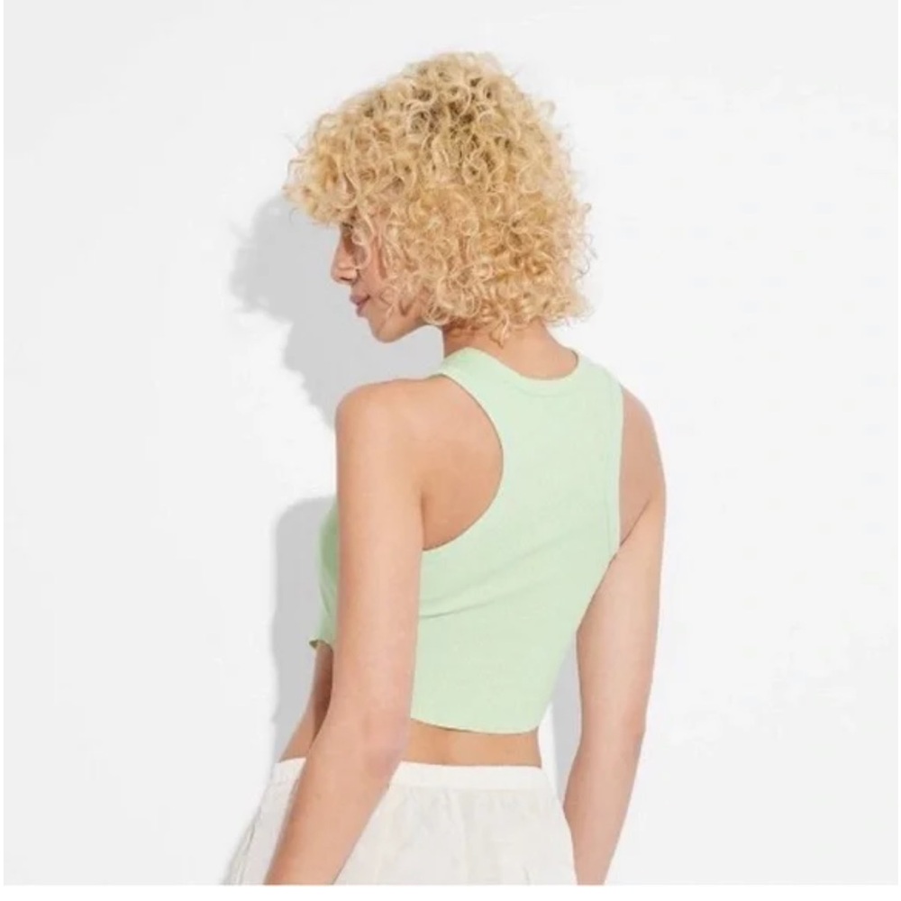 NWT Wild Fable XXS GREEN Ribbed Cropped Racerback Tank Top Halter Tiny - Picture 7 of 12